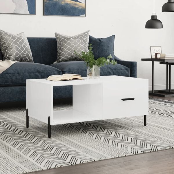 vidaXL Coffee Table High gloss white Engineered wood, Iron