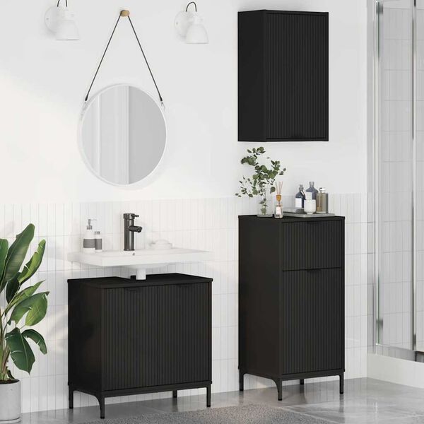 vidaXL Bathroom Furniture Set with Drawer 3 pcs Black Engineered wood