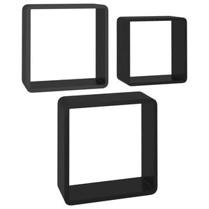 vidaXL Wall Cube Shelf Set of 3 Black MDF Large, Medium, Small