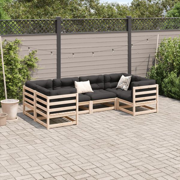 vidaXL Patio Sofa Set Gray Solid Pine Wood Large Modular