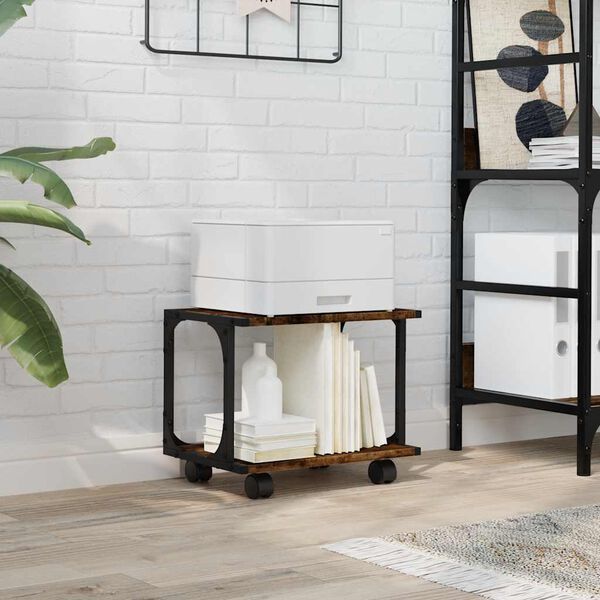 vidaXL Printer Stand 2-Tier Smoked Oak 16.1"x11"x13.2" Engineered Wood