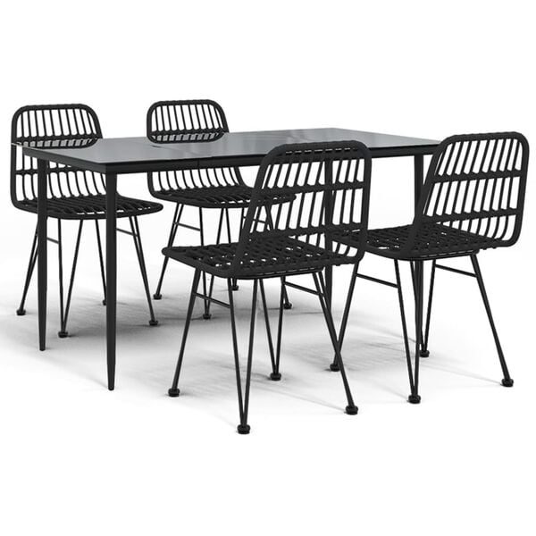 vidaXL Garden Dining Set Black Polyethylene Rattan, Steel, Tempered Glass