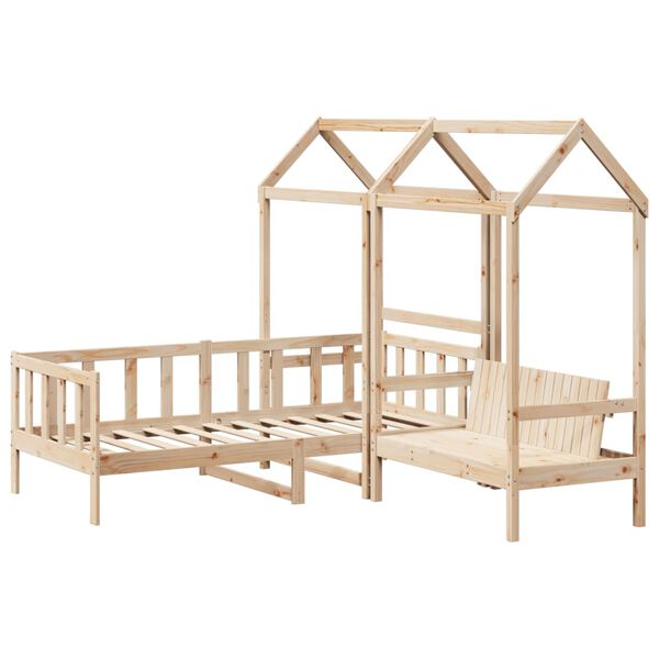vidaXL Day Bed And Bench Set Natural Solid pine wood Twin