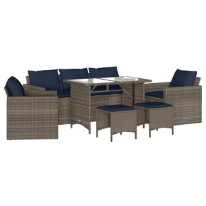 vidaXL Patio Sofa Set Set of 6 Gray PE rattan Large Removable Covers