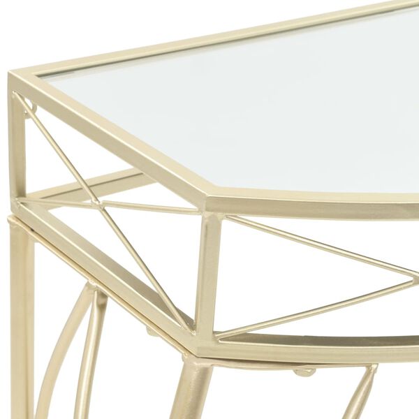 vidaXL Side Table Gold Metal, Glass 32.3 x 15.4 x 29.9 in