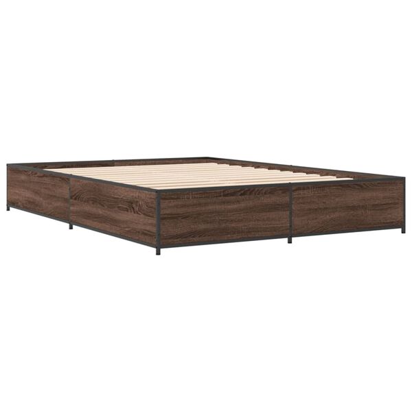vidaXL Bed Frame Brown Oak Engineered Wood, Steel Full Durable