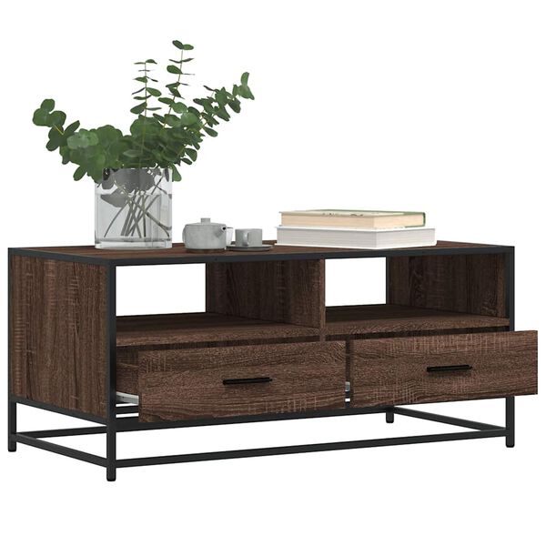 vidaXL Coffee Table Brown Oak Engineered Wood, Metal Medium Coffee Table