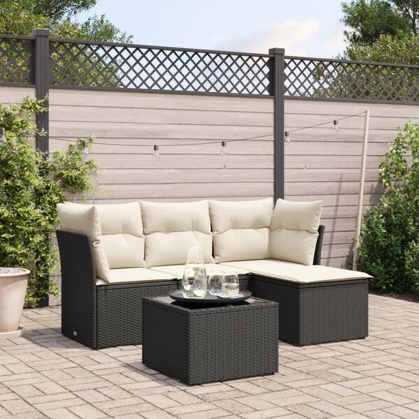 vidaXL Garden Sofa Set Black and Cream White