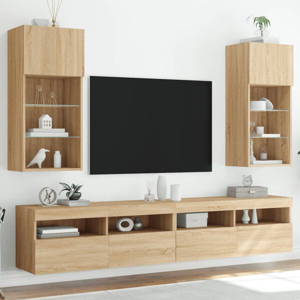 vidaXL TV Cabinet Set of 2 Sonoma Oak Engineered wood and glass