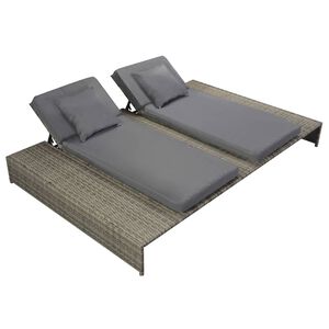 vidaXL Sun Lounger Grey PE rattan, powder-coated steel, fabric Double