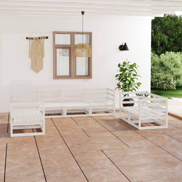vidaXL Garden Lounge Set White Solid pine wood Regular Modular