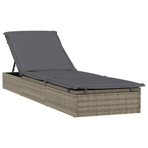 vidaXL Sunbed Grey PE Rattan Large Adjustable Armrests