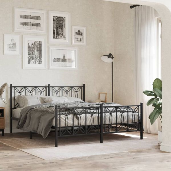 vidaXL Metal Bed Frame without Mattress with Footboard Black 63"x78.7"