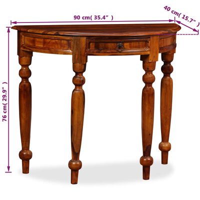 vidaXL Console Table Solid Sheesham Wood 35.4"x15.7"x29.9" Half Round