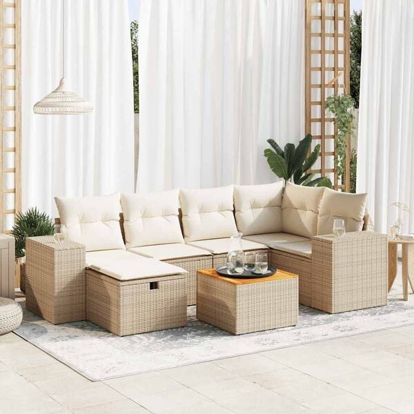 vidaXL Garden Sofa Set Beige PE rattan Large Modular Garden Sofa Set