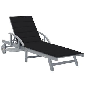 vidaXL Sun Lounger Gray Solid Acacia Wood Large Adjustable Armrests