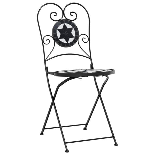 vidaXL Bistro Chair Set of 2 Black and white Powder-coated iron, Ceramic