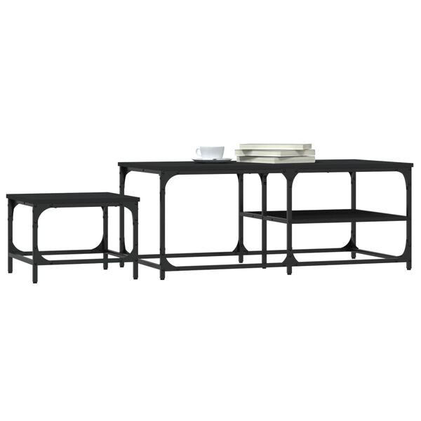 vidaXL Nesting Coffee Table Set of 2 Black Engineered wood, Metal