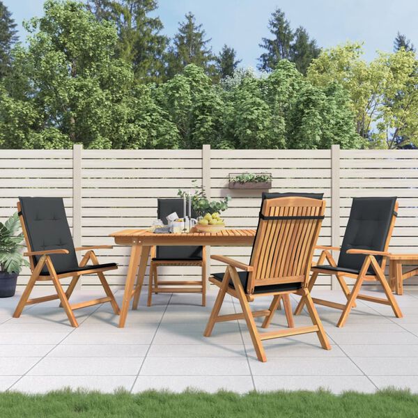 vidaXL Reclining Garden Chair Set of 4 Black Solid Teak Wood Standard