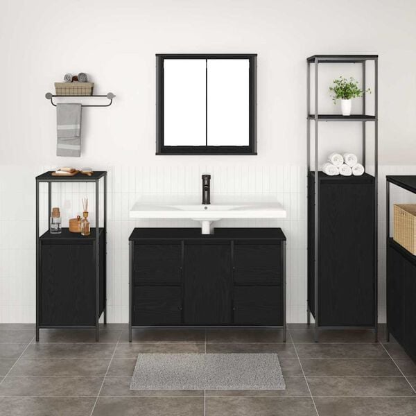 vidaXL Bathroom Furniture Set 3 pcs Black Oak Engineered Wood