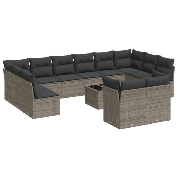 vidaXL Garden Sofa Set Gray PE rattan, Powder-coated steel, Polyester fabric