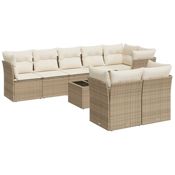 vidaXL Garden Sofa Set Beige PE Rattan 9 Piece Set Modular