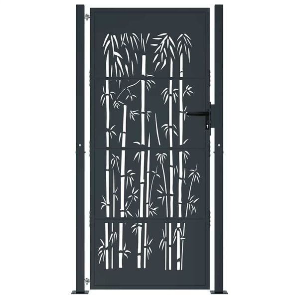 vidaXL Garden Gate Anthracite 39.4x68.9" Steel Bamboo Design