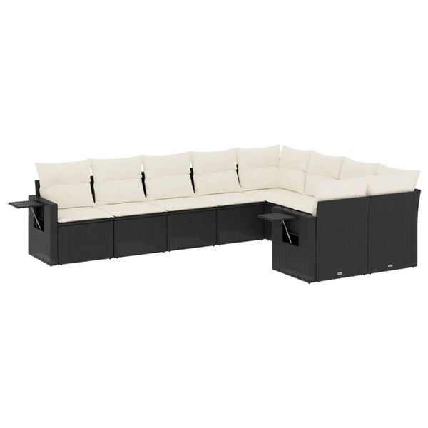 vidaXL Garden Sofa Set Black and Cream White PE rattan Large