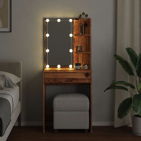 vidaXL Dressing Table Old wood Engineered wood, Mirror Standard