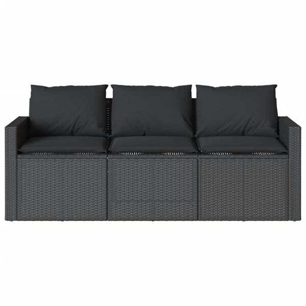 vidaXL Outdoor Sofa Black PE rattan 3-Seater Removable Covers