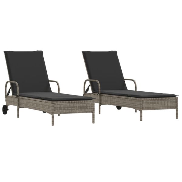 vidaXL Sun Lounger Grey PE rattan Large Adjustable Armrests