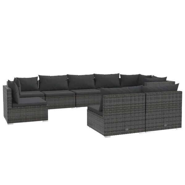 vidaXL Garden Lounge Set Grey PE Rattan, Powder-Coated Steel Large