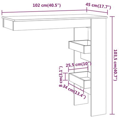 vidaXL Wall Bar Table Sonoma Oak 40.2"x17.7"x40.7" Engineered Wood