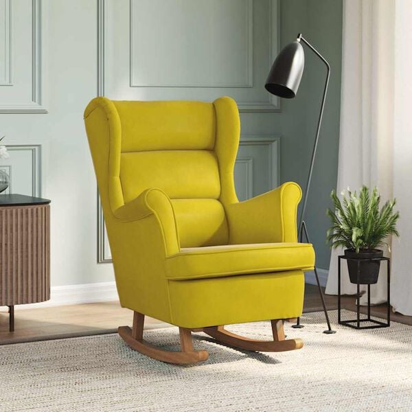 vidaXL Rocking Chair Yellow Velvet (100% polyester), solid rubber wood