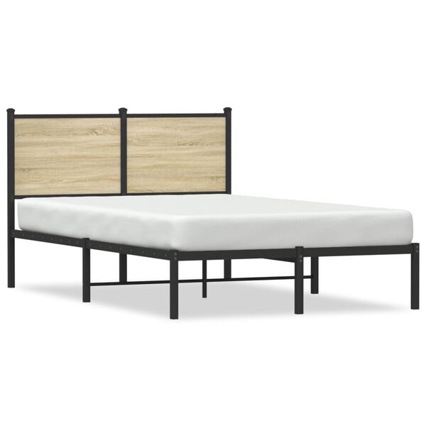 vidaXL Bed Frame Sonoma Oak Steel, Engineered wood Small Double