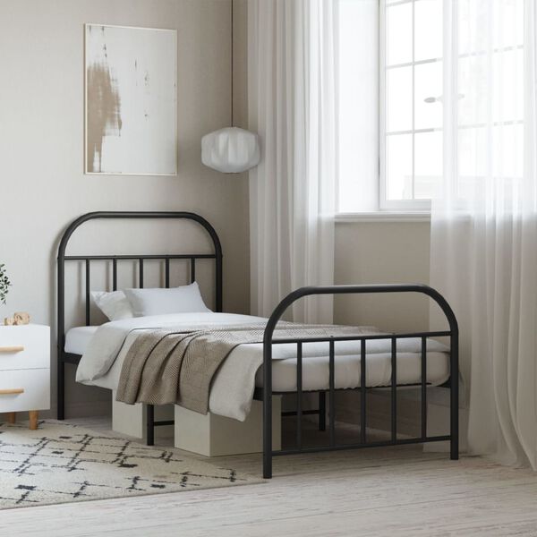 vidaXL Bed Frame Black Powder-coated Steel 35.4 x 78.7 in Bed Frame