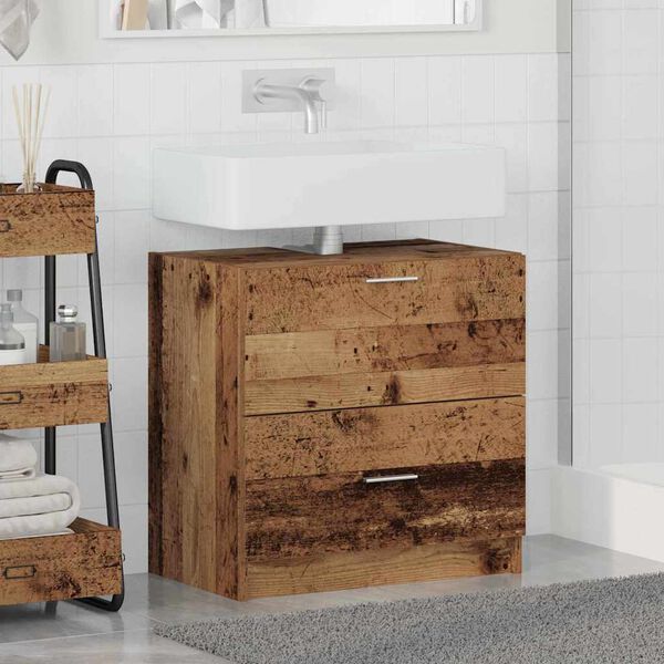 vidaXL Bathroom Cabinet with Drawer Old Wood 23.23 x 14.57 x 23.23 in