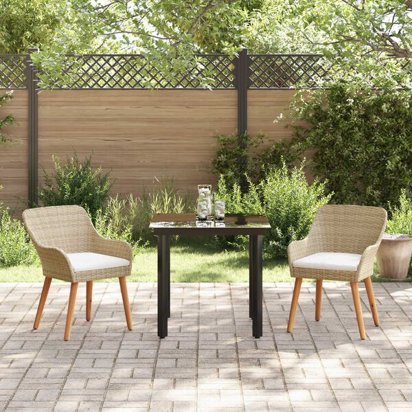 vidaXL Garden Dining Set with Cushion 3 pcs Beige poly rattan