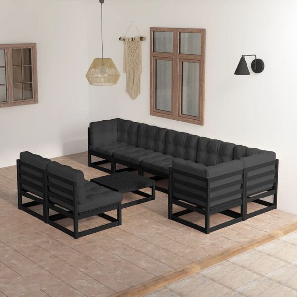 vidaXL Garden Lounge Set Black Solid pine wood Large Modular
