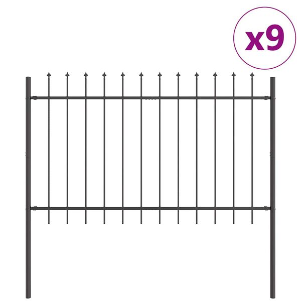 vidaXL Garden Fence 9 pcs Grey 50.20 x 2.62 ft Powder-coated Steel