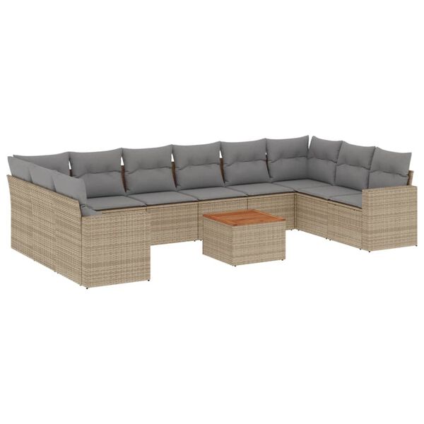 vidaXL Garden Sofa Set Beige PE rattan, powder-coated steel, acacia wood