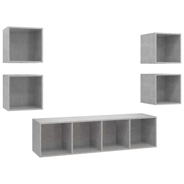 vidaXL TV Cabinet Set Concrete Grey Engineered Wood 5 Piece Set