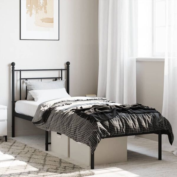 vidaXL Bed Frame Black Powder-Coated Steel Small Single Bed Frame