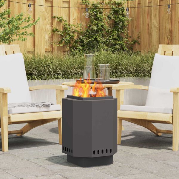 vidaXL Smokeless Fire Pit Black 14.96 x 14.96 x 20.08 in Steel