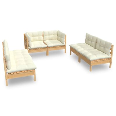 vidaXL 6 Piece Patio Lounge Set with Cream Cushions Solid Pinewood