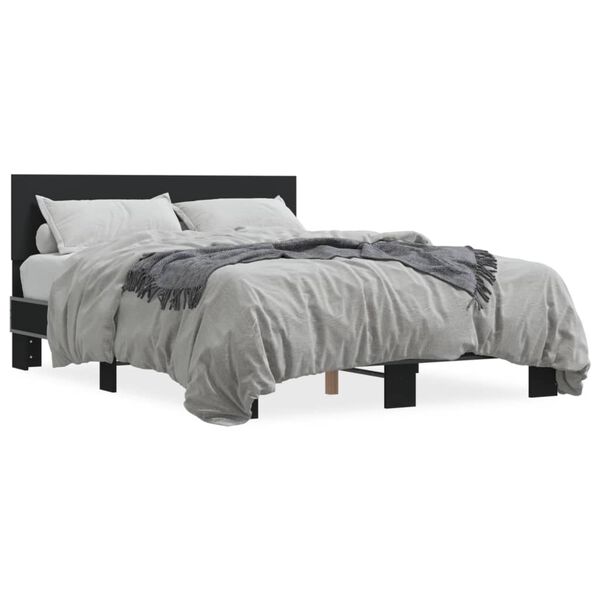 vidaXL Bed Frame Black Engineered wood and metal Double Durable