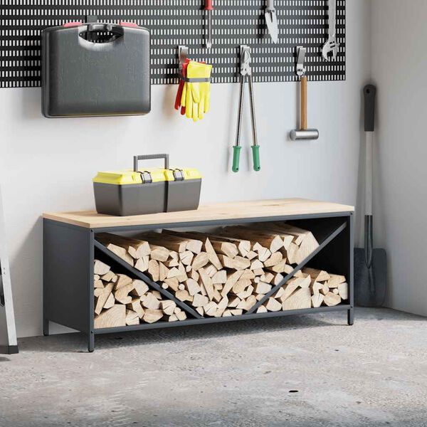 vidaXL Firewood Rack with Wooden Top Anthracite 39.6x14.0x15.7"