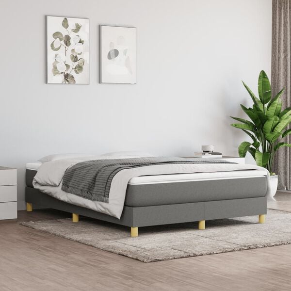 vidaXL Bed Frame Dark Grey Polyester Queen Rectangular Modern