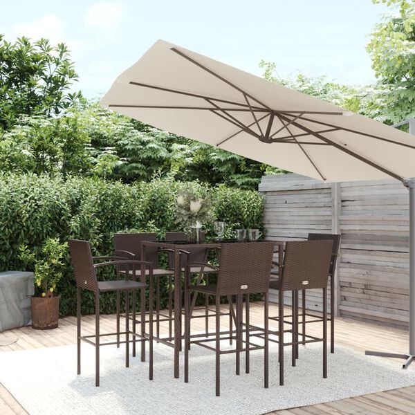 vidaXL Garden Bar Set Brown PE rattan, powder-coated steel, tempered glass