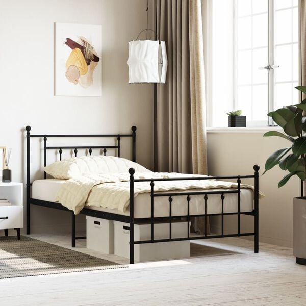 vidaXL Bed Frame Black Powder-Coated Steel Twin Bed Frame Rectangular